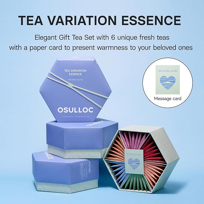 OSULLOC TEA VARIATION ESSENCE (42 Count, 6 Types x 7 ea), Christmas gift guide, Premium Tea Gift Set, Special Thank You Card attached