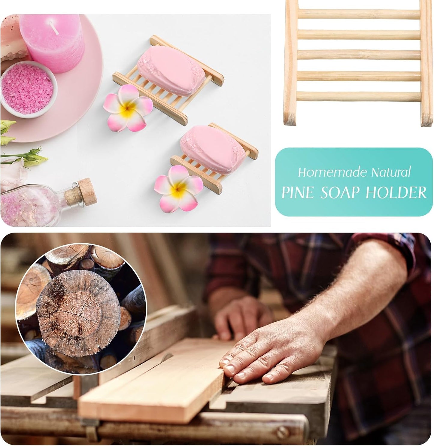 Sawysine 50 Pcs Bamboo Soap Holder Bulk Wood Soap Dish Bathroom Wooden Tray Saver Hand Craft Bathtub Self Draining Dish for Bar Kitchen, Gifts for Christmas, 2 Sizes(Wood Color)