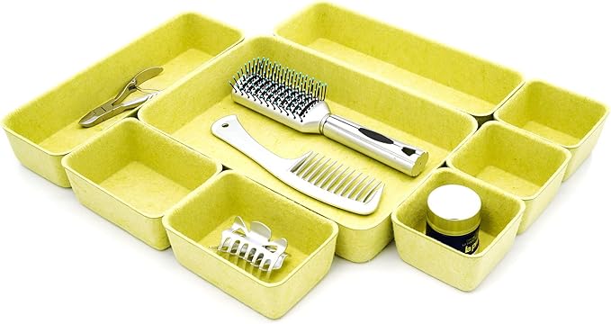 Welaxy Drawer organizers trays Felt storage bin home office Desk Minimalist Lifestyle Natural Shallow Box 8-Piece holiday gift solution (Linden green)