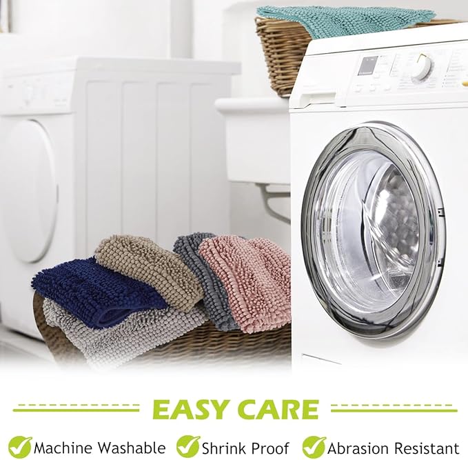 KGORGE Bath Mat for Bathroom - Soft Shower Rug Farmhouse Quick Drying Washable Absorbent Non-Slip Super Soft Chenile Bathtub Carpet Decorations for Family, Pink, 60 x 24, 1 Piece