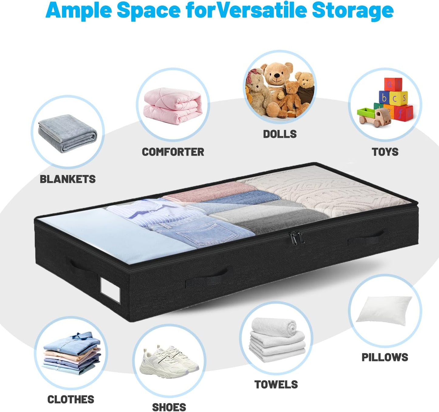 4 Inch Low Profile Under Bed Storage Drawer 4 Pack, Lightweight Underbed Clothes Storage Container Bins with NO STURCTURE, Shallow Storage Bag for Dorm & Home, With Clear Lids and Waterproof Fabric