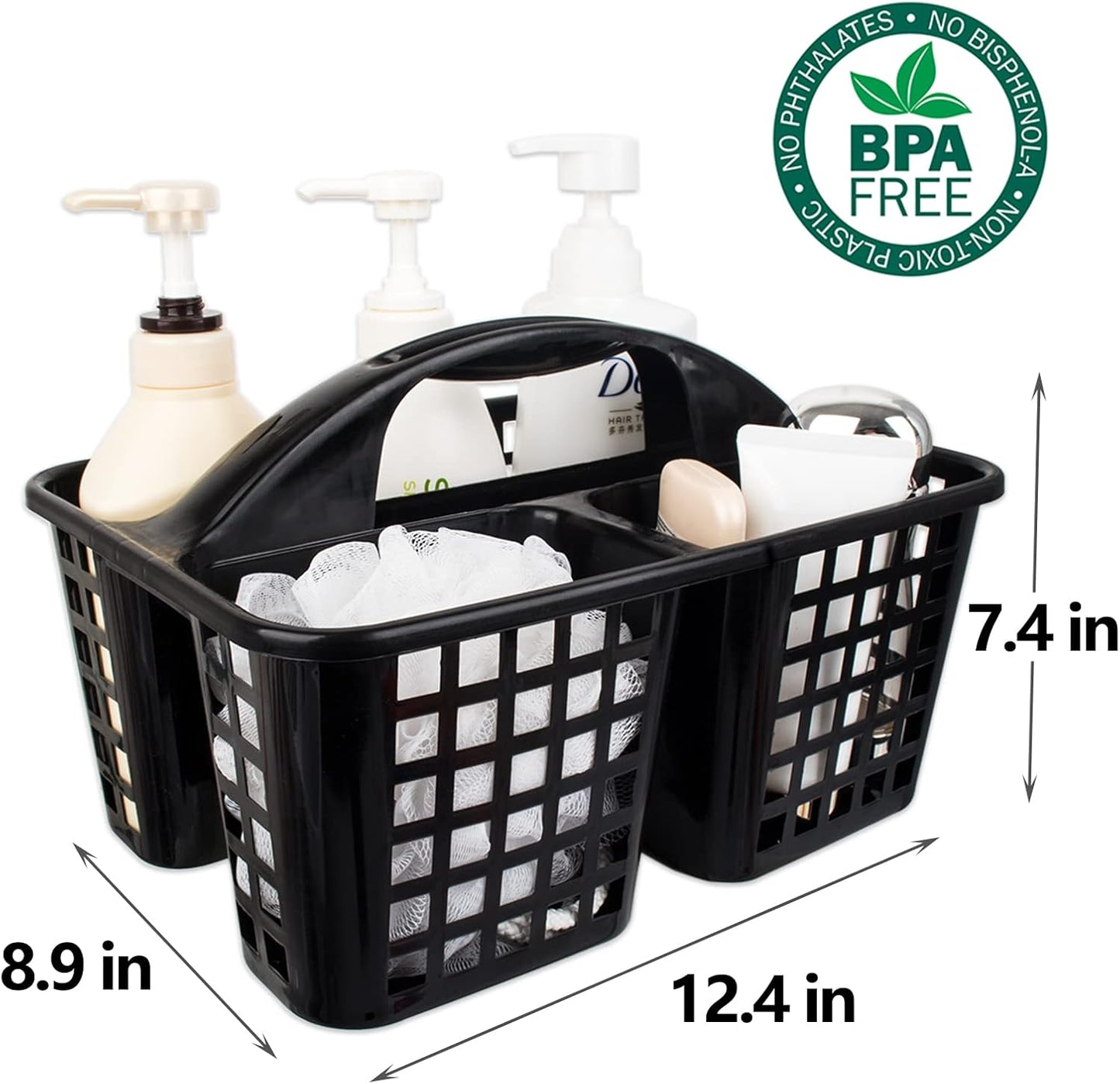 JiatuA Portable Shower Caddy Basket with Compartments Cleaning Supplies Organizer with Handle Plastic Storage Divided Tool Bin for Bathroom, Bedroom, Kitchen, College Dorm, Garden, Under Sink, Black