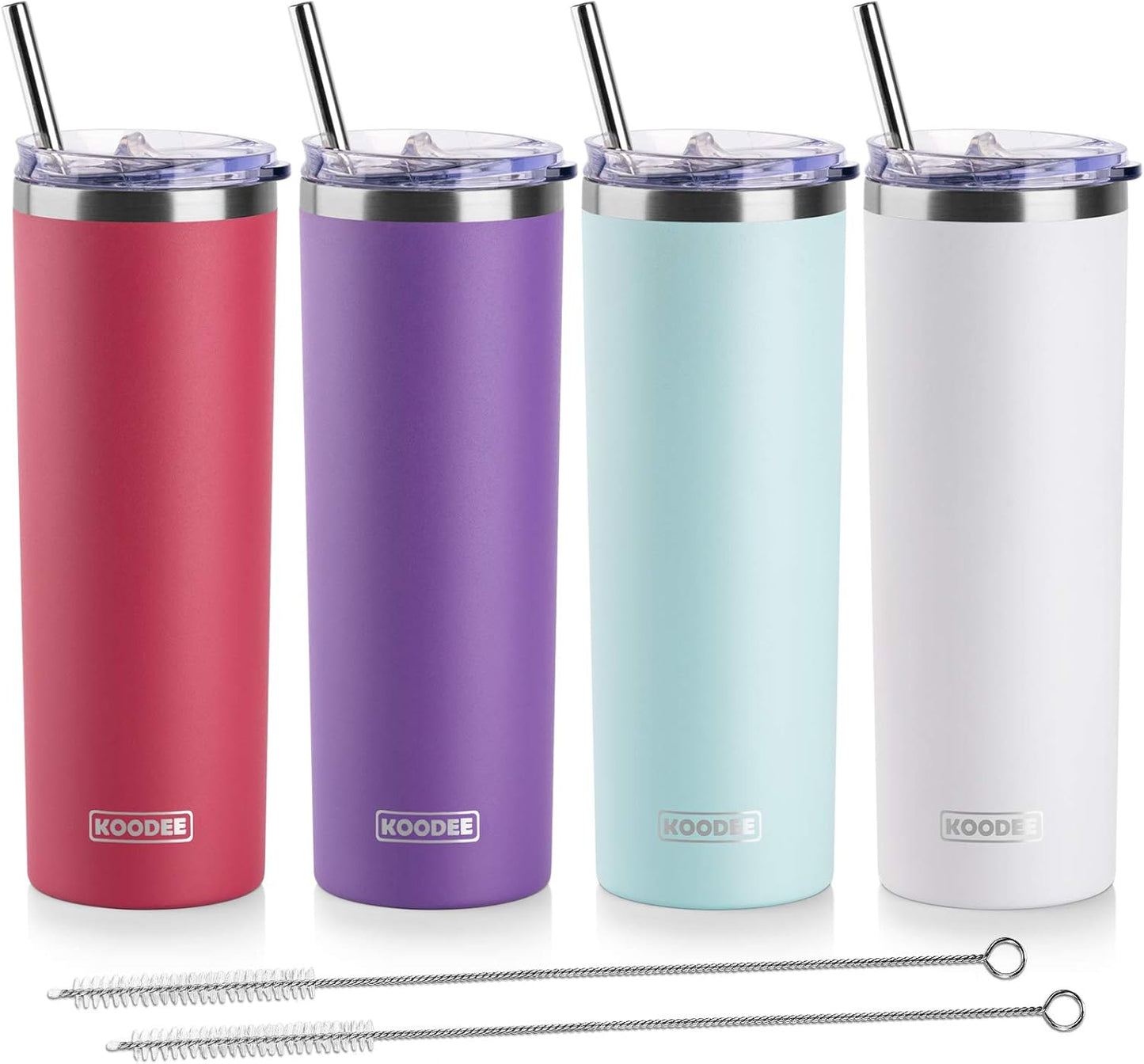 koodee 20 oz Tumbler with Lid and Straw-Stainless Steel Double Wall Insulated Tumbler Cup for Women, 4 Pack Skinny Tumblers (Wine red-Purple-Tiffany blue-White)
