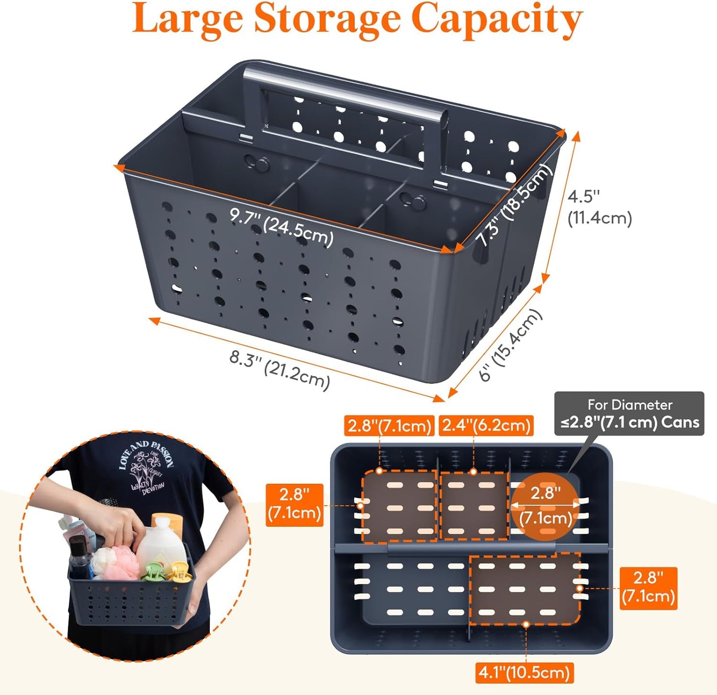 Lifewit Portable Shower Caddy with Handle, 3 Pcs Plastic Shower Caddy Dorm with Holes, Clean Organizer Basket for Bathroom, College, Dorm Room Essentials, Slate Blue