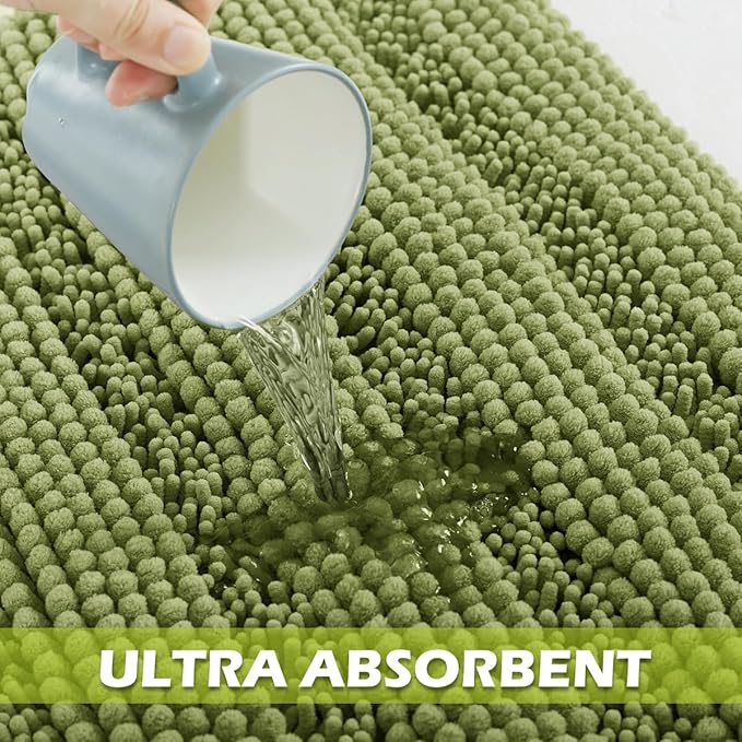 KGORGE Bath Rugs - Soft Large Bathroom Rugs Floor Cover Water Absorbent Bath Mat Quick Drying Chenile Bathtub Shower Carpet for Toilet Door Way Kitchen Kids, Light Green, 60" x 24", 1 Pc