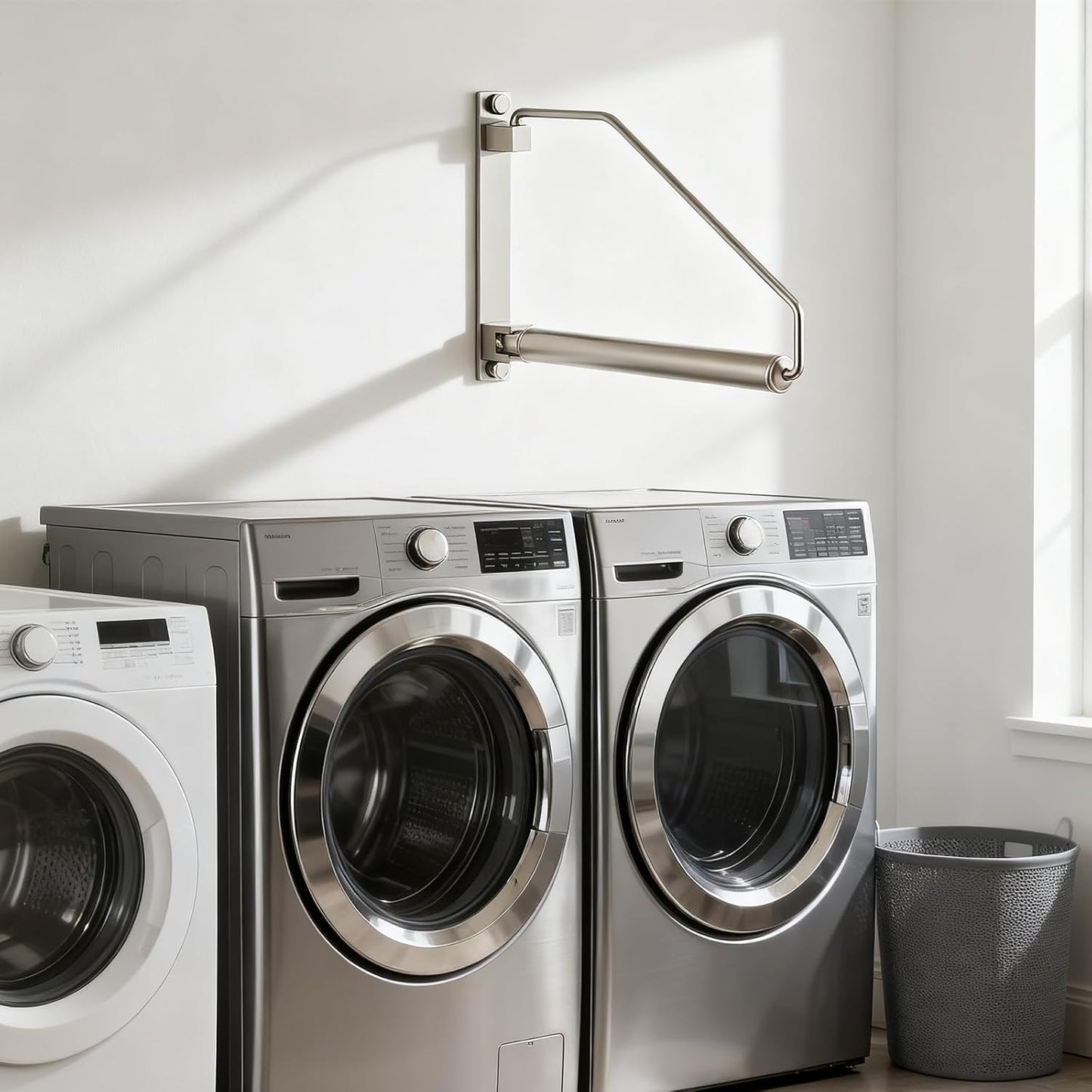 Folding Wall Mounted Clothes Hanger Rack Clothes Hook Solid Brass with Swing Arm Holder Clothing Hanging System Closet Storage Organizer Heavy Duty Drying Rack Wall Mount,Brushed Nickel