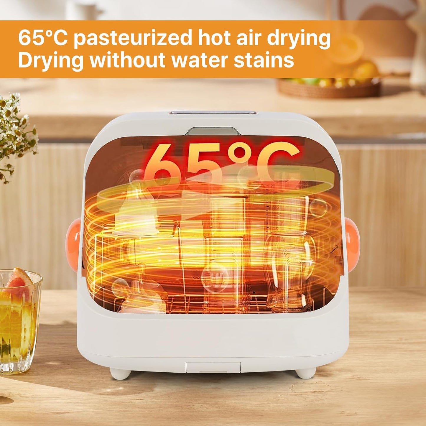 Transparent Baby Bottle Drying Rack with Double Lid and Removable Drain Tray Dust-Proof Baby Bottle Storage Box, Space Saving Baby Bottle Rack Dryer (Orange - Sterilizer)