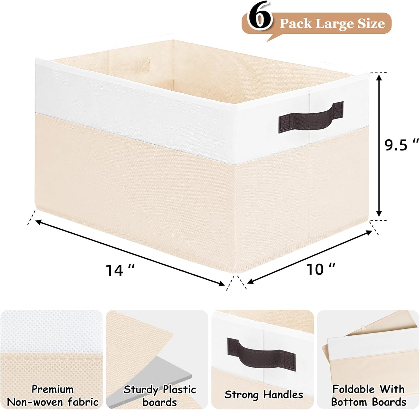 6 Pack Large Toy Box Chest, Collapsible Sturdy Toy Storage Organizer Bins Baskets for Kids, Boys, Girls, Nursery, Playroom, Shelf Baskets for Lego Puzzle Balls, Game Organizer (14L*10W*9.5H)