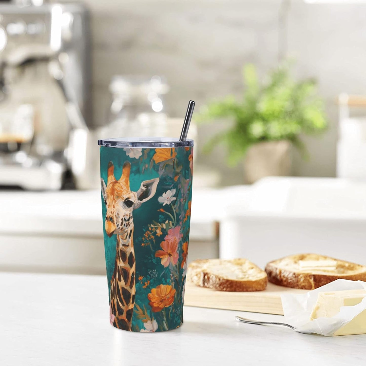 Giraffe Tumbler with Lid and Straw 20oz Insulated Reusable Stainless Steel Travel Mug Double Wall Vacuum Coffee Cup for Hot Cold Drinks Leak-Proof Portable Cups for Women Men Gifts