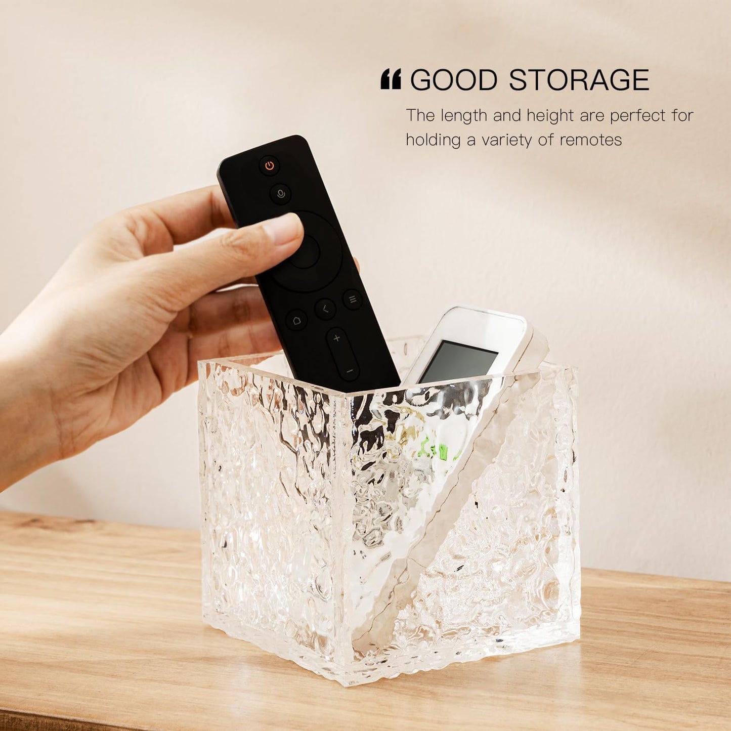 Remote Control Holder, Acrylic Desk Organizer Stone Texture TV Remote Holder Cosmetic Storage Box Modern Remote Organizer Remote Storage Box for Home Office School.