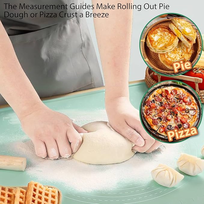 28"X20" Silicone Baking Mat Extra Large Non-stick Pastry Mat with High Edge, Dough Rolling Board for Pastry, Macarons, Pies, Bread, Cookies, Pizza, Fondant, Pasta, Food Grade Silicone Baking Supplies