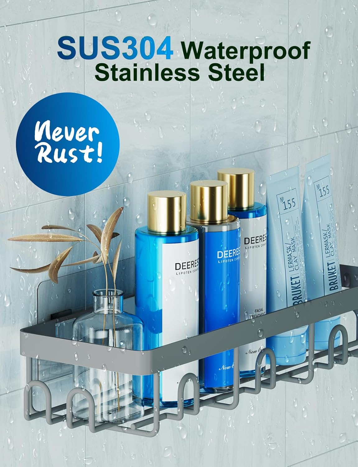 GVY Shower Caddy 5 Pack, Adhesive Shower Organizer Bathroom Shelves,Rustproof Bathroom Organizers and Storage for Home Decor, No Drilling Shower Shelves for Apartment Essentials