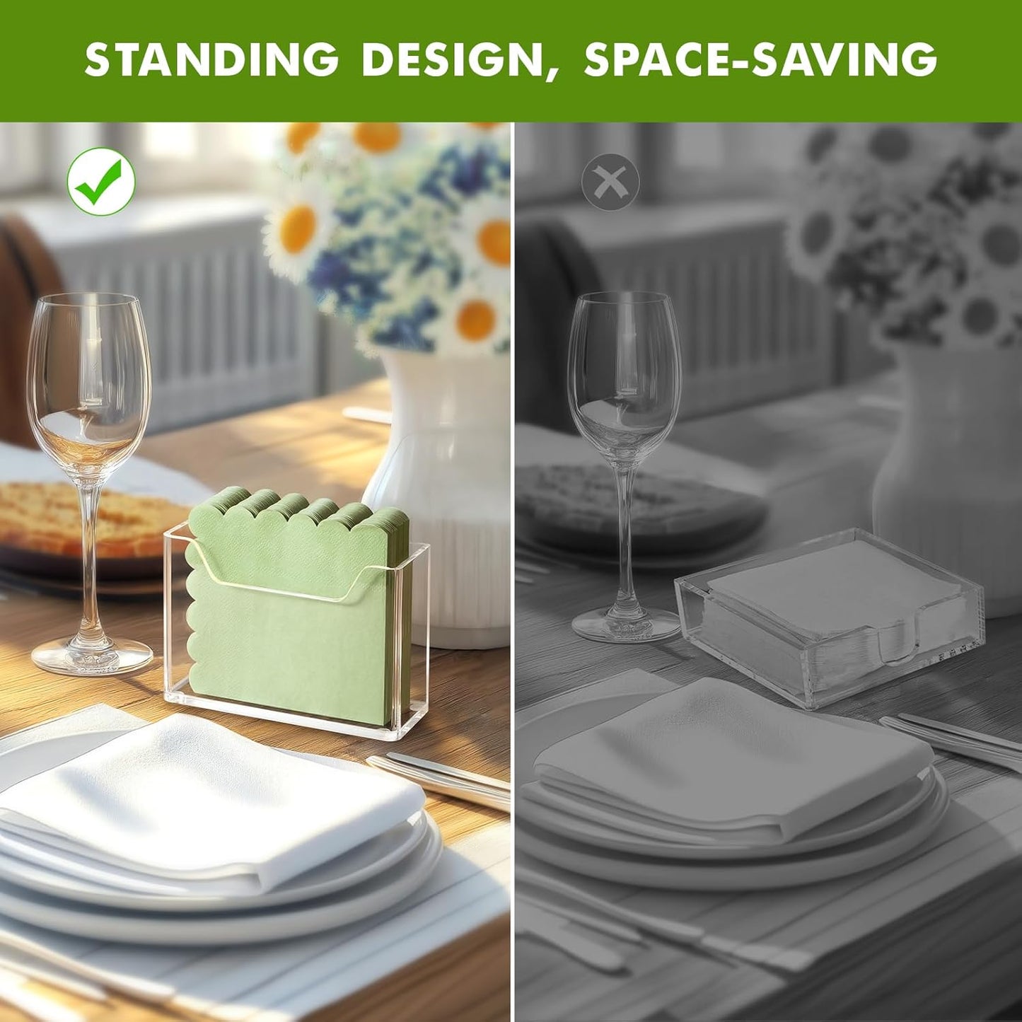 Acrylic Cocktail Napkin Holder for Table, for 5 x 5 Inches Napkin, Modern Vertical Napkin Holder for Kitchen, Clear Waterproof Napkins Holders for Dinner, Home, Bar