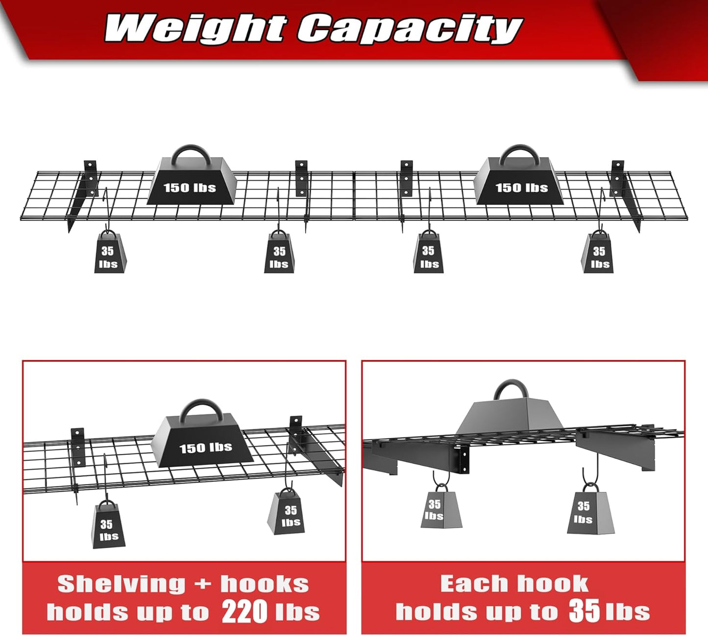 WALMANN 2 Pack Garage Wall Mount Shelves, 45x15 inch Wall Mounted Storage Shelves for Garage Heavy Duty Floating Shelf, Holds Up to 220 lbs(Black)