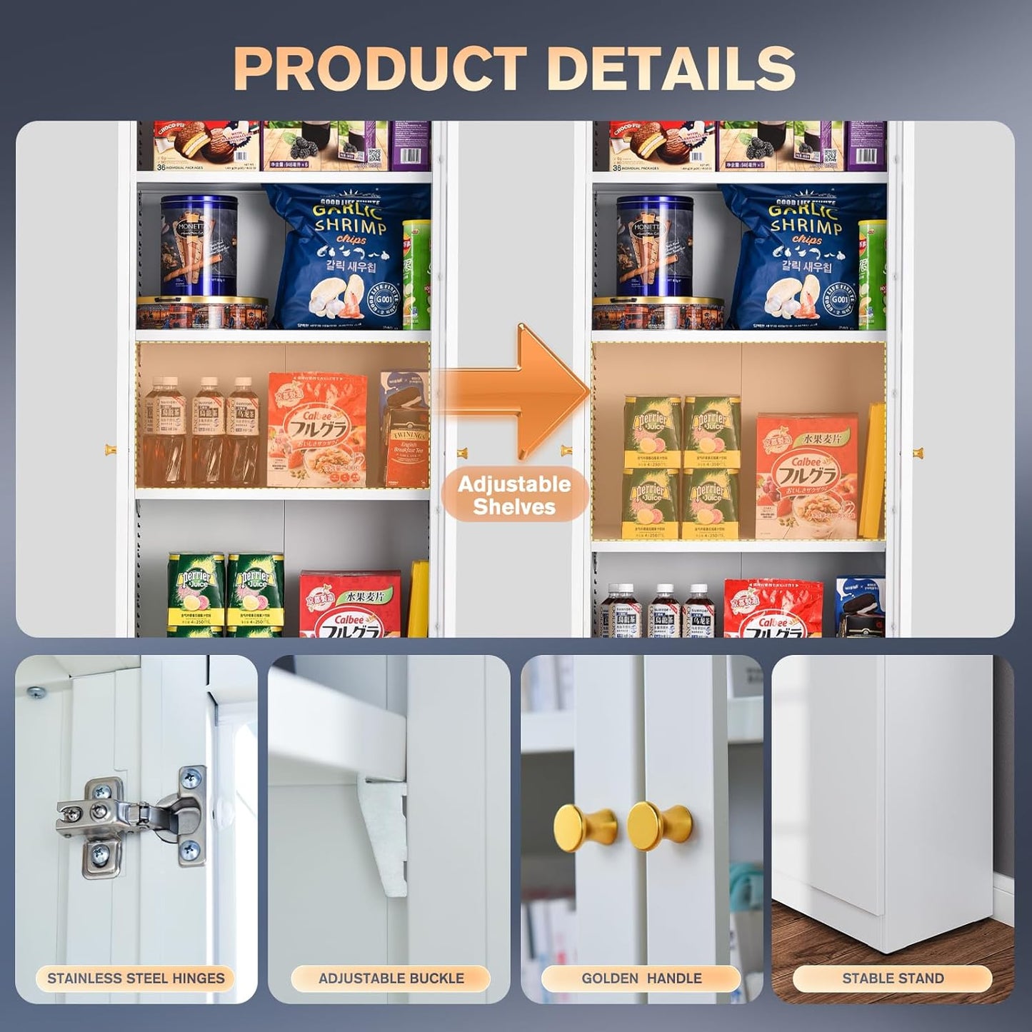 5 Tier Metal Curio Cabinets, Modern Bookshelf Cabinet with 4 Adjustable Shelves, Cabinet Display Case for Home Office, Living Room, Pantry (White-27.5W-Metal Door)