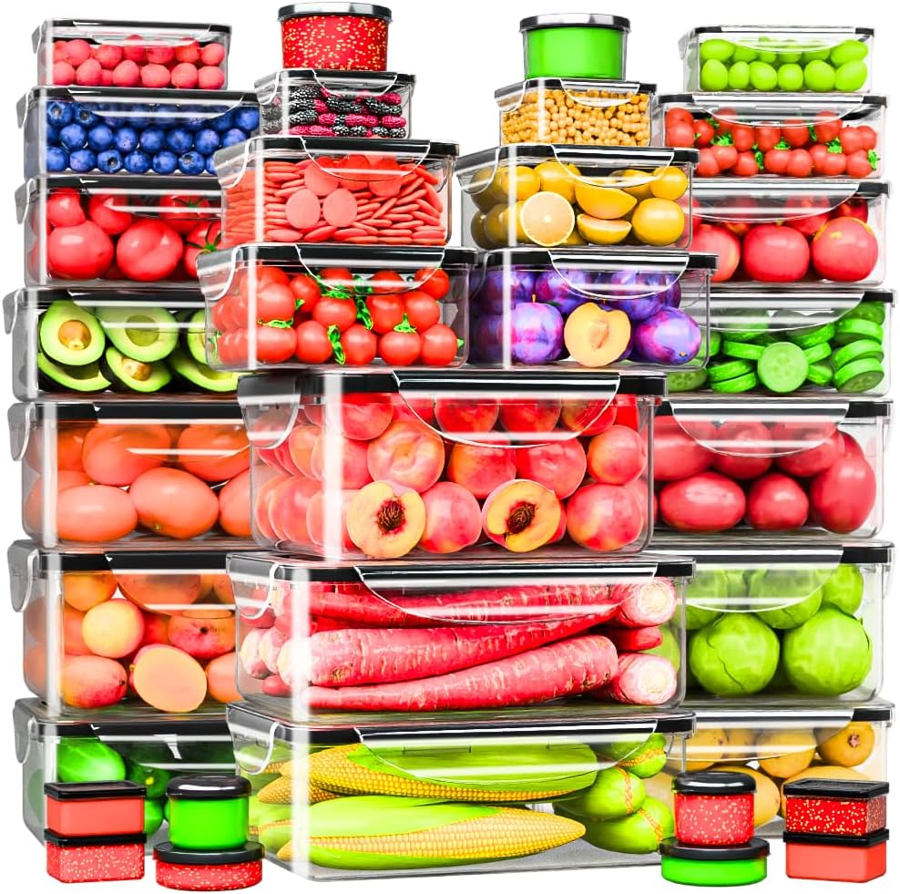 RockBerry 66 Pcs Large Food Storage Containers with Lids Airtight-Total 19075ML Stackable Kitchen Bowls Set(31 Containers,31 Lids) 2500ML to Small Box-BPA Free Leak proof Plastic Boxes-Microwave safe
