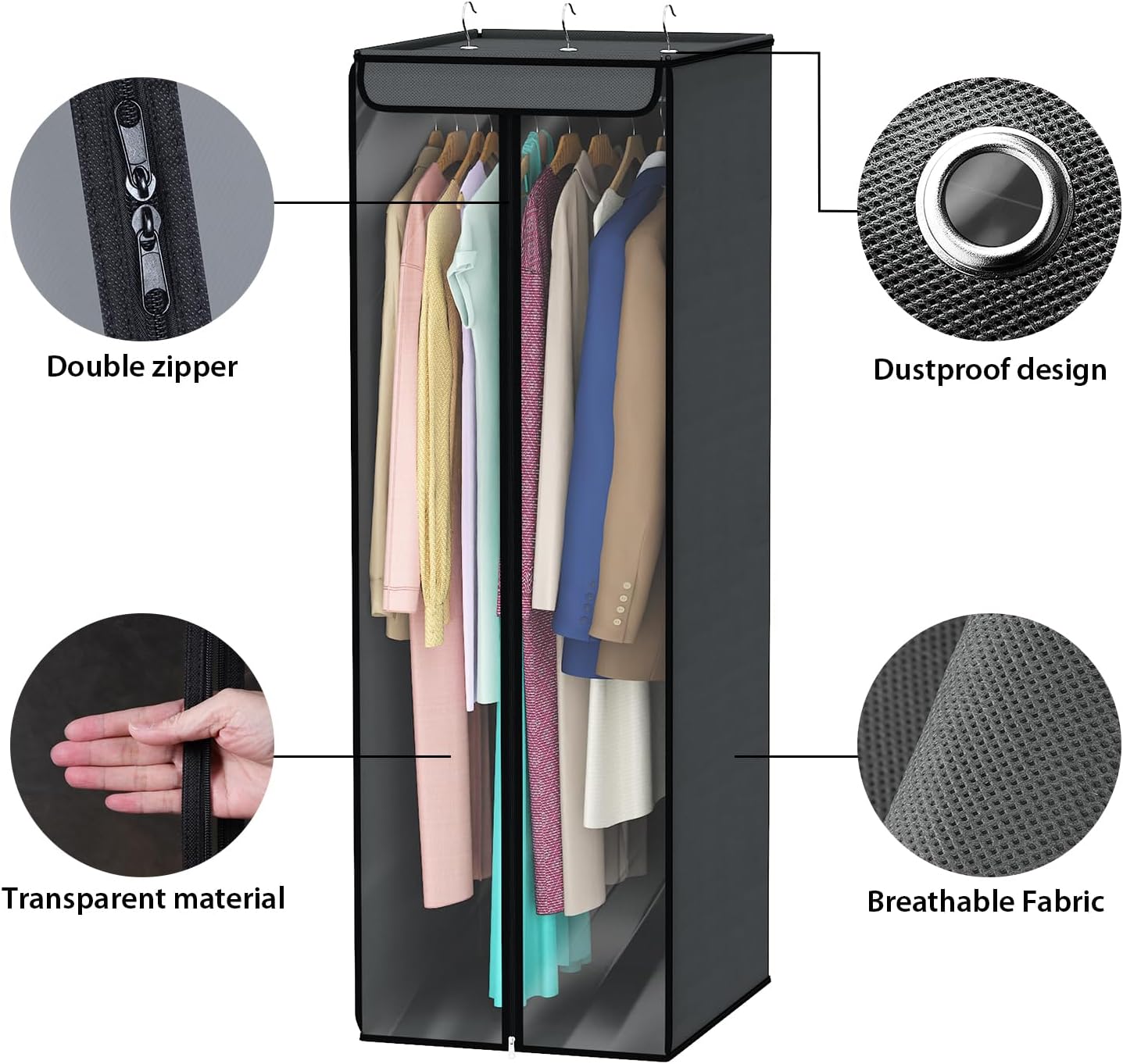 Univivi Garment Bags for Hanging Clothes, Large Clothes Storage Bags Closet Organizer with Clear Window, Premium Hanging Garment Storage Bag for Suits, Coats, Dresses, 54", 2 Pack (Dark Grey)