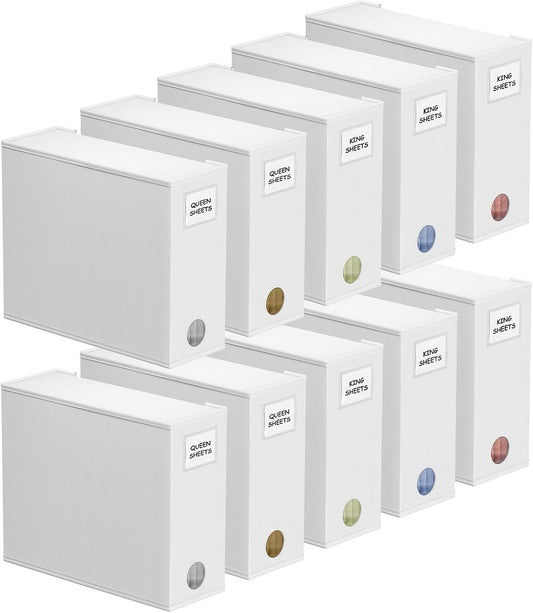 SpaceAid 10 Pack Bed Sheet Organizers and Storage, Foldable Sheet Organizer for Linen Closet, Sheets Set Folder Keeper with Window XL (Queen & King Size) Organizing Bedding Container, White