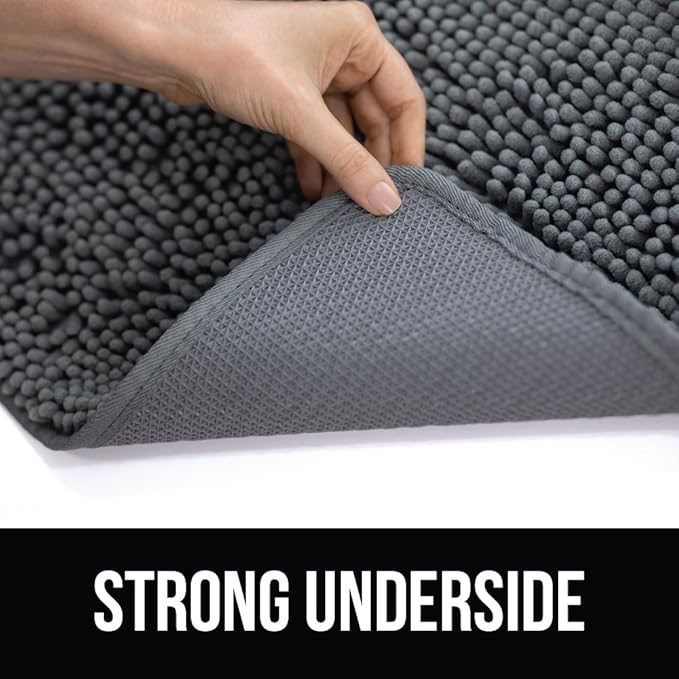 KANGAROO Bathroom Rugs, Chenille Soft Absorbent Bath Rug, Shaggy Shower Mat, Quick Dry Machine Wash Bathmat, Plush Carpet Mats for Tub, Bathtub and Room Home Decor Accessories, 30x20, Gray