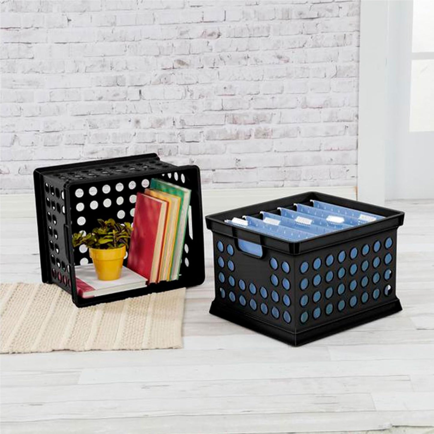 Sterilite Stackable Plastic Storage Crate Bin Organizer File Box with Handles for Home, Office, Dorm, Garage, or Utility Organization, Black, 18-Pack