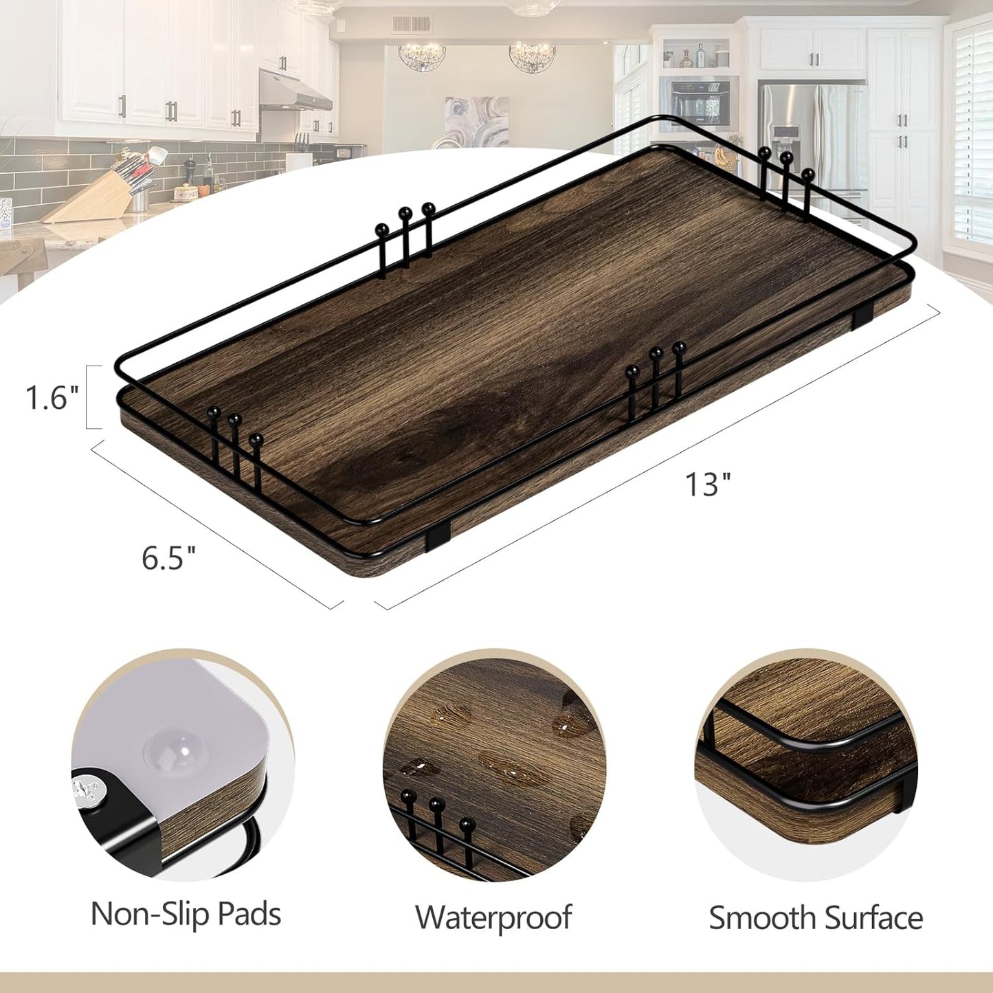 Toilet Paper Basket, Bathroom Basket for Counter Toiletries Towel Decor, Toilet Tank Tray, Guest Back of Toilet Organizer Storage, Vanity Tray for Perfume Makeup, Kitchen 13”x6.5” Brown-Black