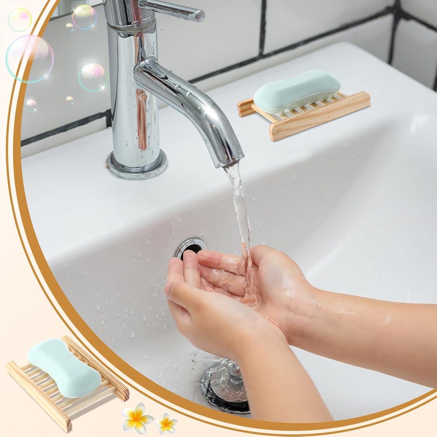 Bamboo Soap Dish Wooden Hand Craft Soap Case for Shower Rectangular Bathtub Shower Dish Accessories for Home Bathroom Kitchen Sponges(Wood Color,80 Pack)