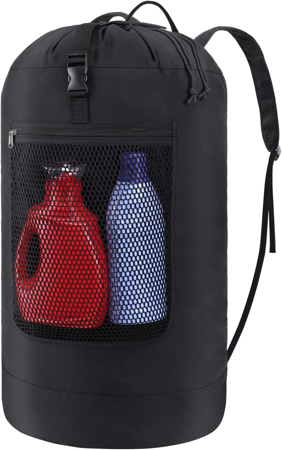 F-color Laundry Bag Backpack 115L - Large Capacity Laundry Backpack with Comfort Straps, Mesh and Zip Pocket, Sturdy Bag for Dorm, Travel, Laundromat, Apartment, Black