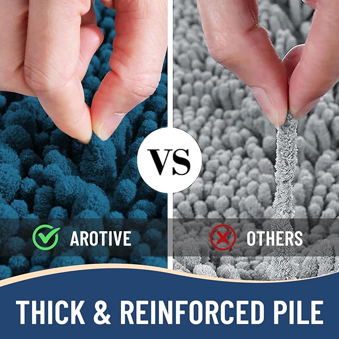 Arotive Luxury Chenille Bathroom Rug Mat, Extra Soft Thick Absorbent Shaggy Bath Rugs, Non-Slip Machine Wash Dry, Plush Bath Mats for Bathroom, Shower and Tub, 45x27, Peacock Blue