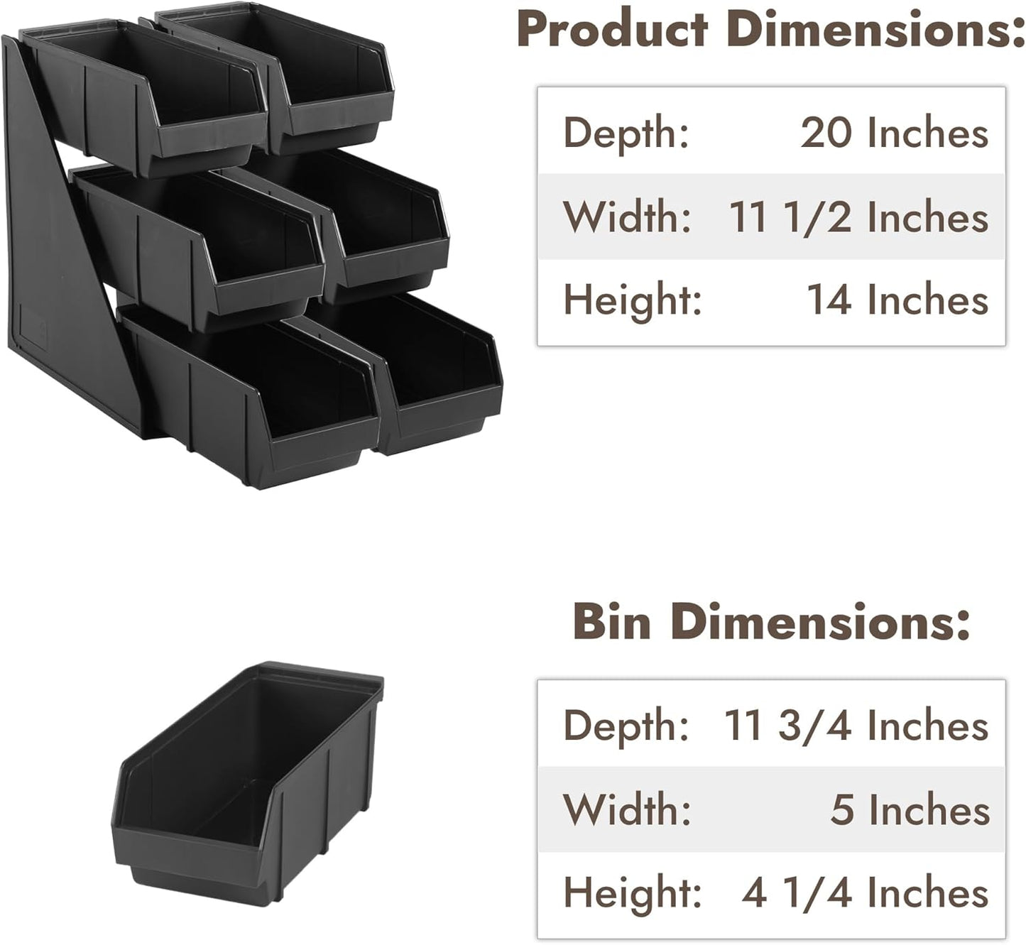 CURTA Black Self Serve Condiment Bin Stand Set, 3-Tier Stand with 6 Bins, 20" D x11.5" W x 14" H, Coffee Bar Beverage Station