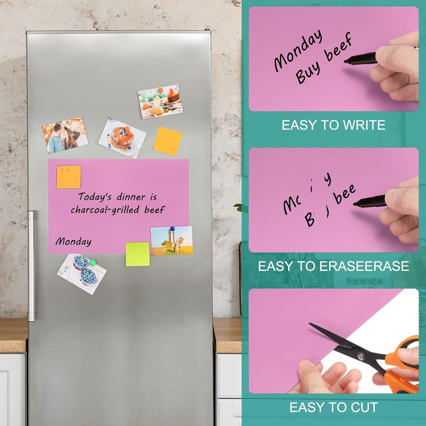 PATIKIL Magnetic Dry Erase Board Sheet for Fridge, 6 Pcs 12 x 8 Inch Erasable Refrigerator Whiteboard for Kitchen for Home Kitchen Organizer Planner Office Storage, Pink (0.6mm)