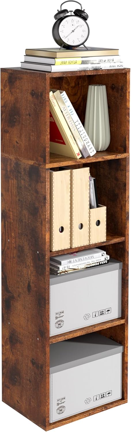 Wooden 4 Cube Storage Organizer, 4 Tier Storage Cubes Storage Display Cubby, 42 Inch Tall Versatile Cubes Shelf and Cubby Organizer for Any Space (Retro Brown, 4 Cube-W(11.8inch)