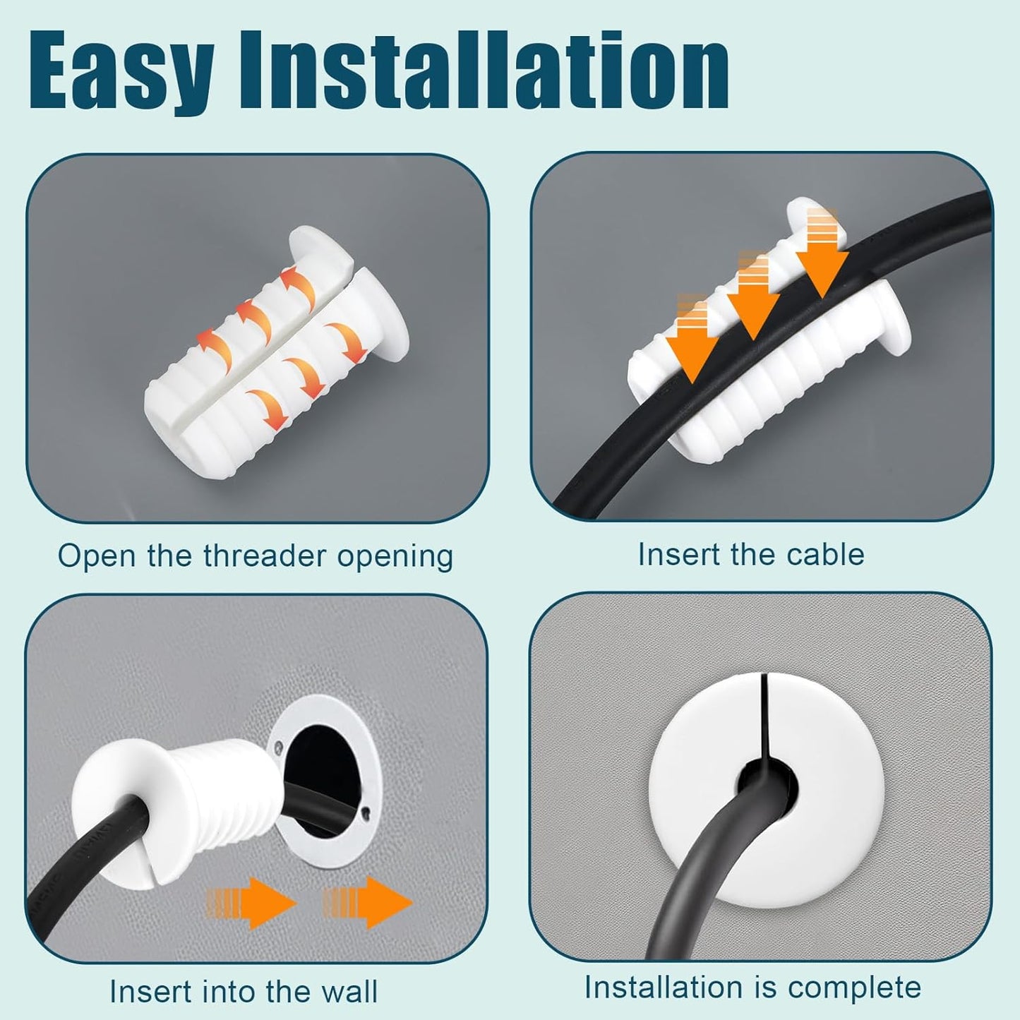 4pcs 3/4 Inch Cable Grommets for Starlink, Anti-Slip Cable Routing Kit Split Wall Hole Pass Through Bushing Grommet for Ethernet/TV Wires Waterproof Cord Protection Accessories Part(19mm Dia, White)