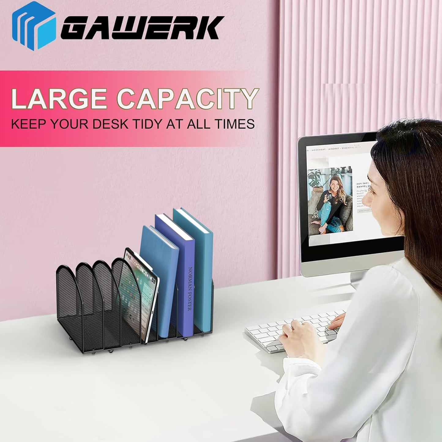 7-Section Desk File Organizer, Mesh Desktop Organizer File Sorter Office Organization Letter Holder, Vertical Desktop File Holder for Office Home, Black