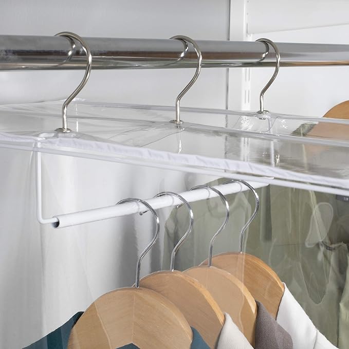 Garment Bag - Clear Hanging Closet Organizer - Durable Zippered Cover with Rod Protects Dresses, Suits, and Jackets from Dust and Moist- Top Metal Frame to Keep All Your Stuff in Shape- 60" x 20" x 15