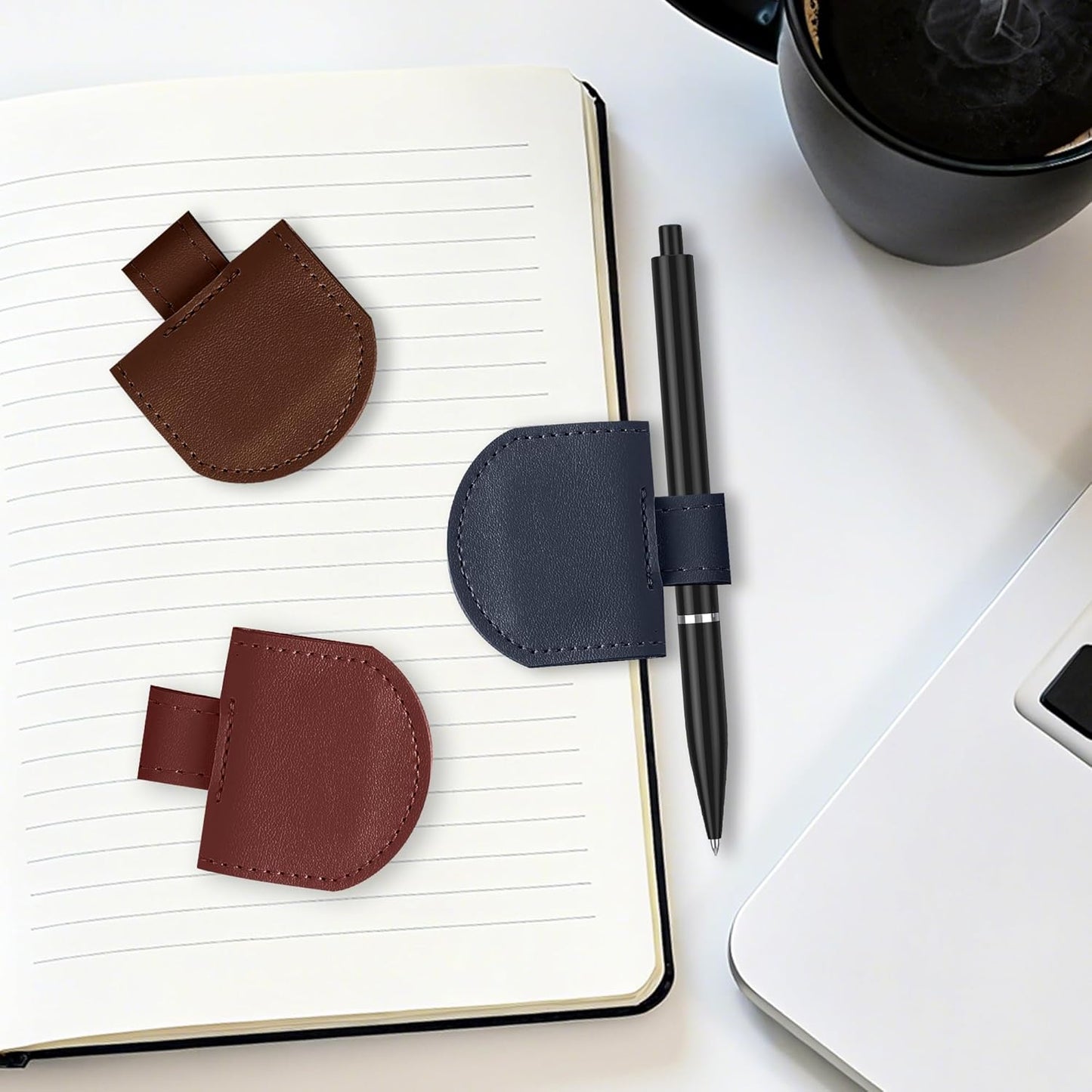 Magnetic Pen Loop Holder, Pencil Holder for Notebooks, Journals, Calendars, PU Leather 5 Pack
