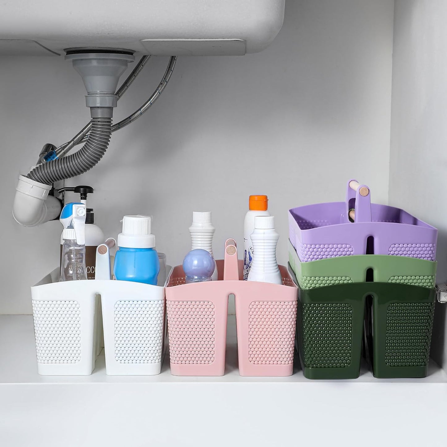 rejomiik Portable Shower Caddy Basket Plastic Cleaning Caddy Organizer Storage Tote with Handle for Bathroom, College, Dorm Room Essentials, Purple