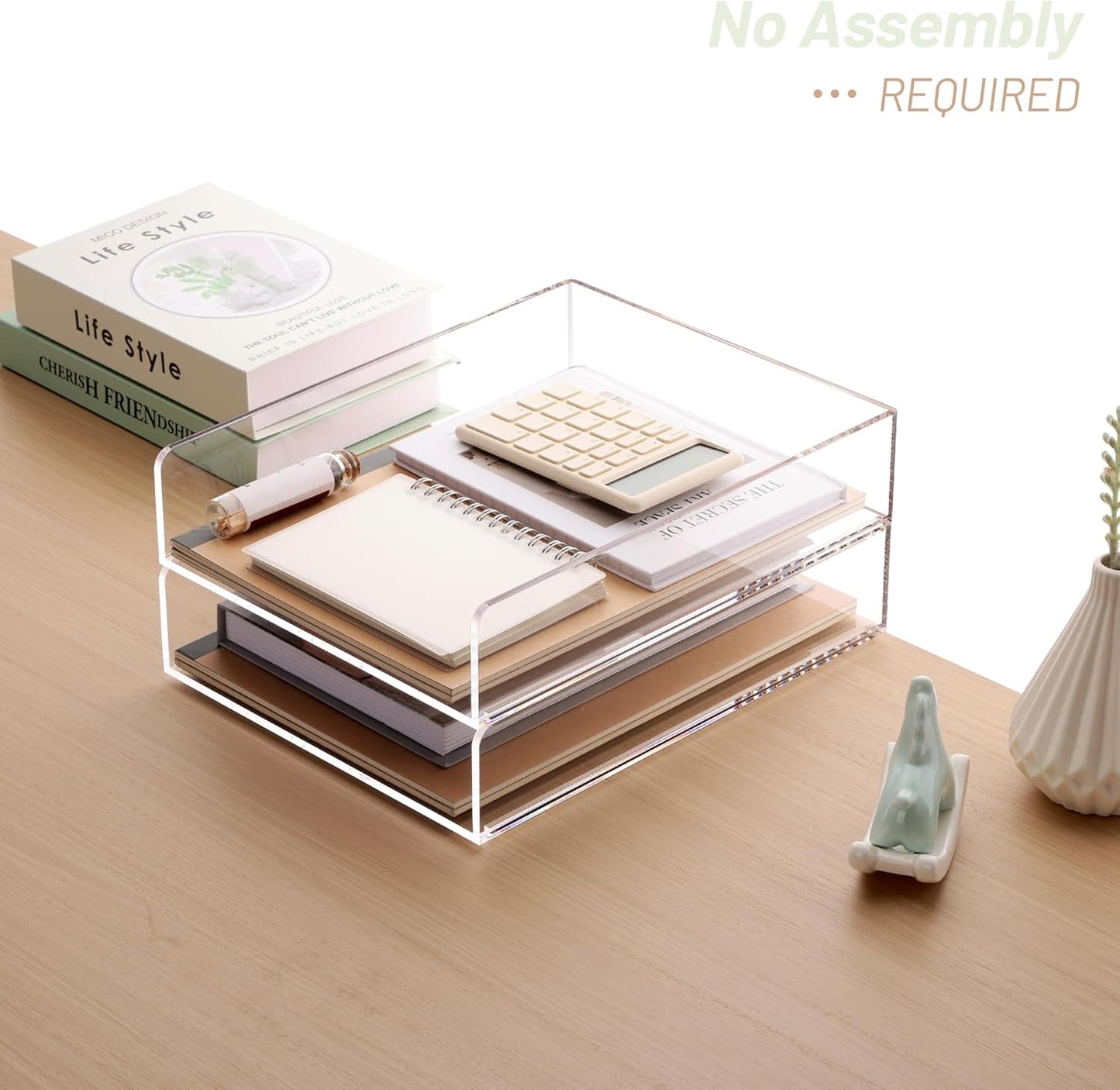 SANRUI Paper Organizer for Desk,Acrylic Stackable Letter Tray, Clear Desk Organizer, Paper Sorter for Office,Home or School,2-Pack