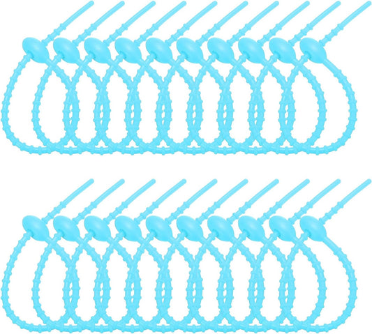 PATIKIL 8 Inch Silicone Cable Ties, 20pcs Rubber Reusable Twist Zip Ties Organizer for Home Office Kitchen Food bags Wires Adjustable Bag Clip, Lake Blue