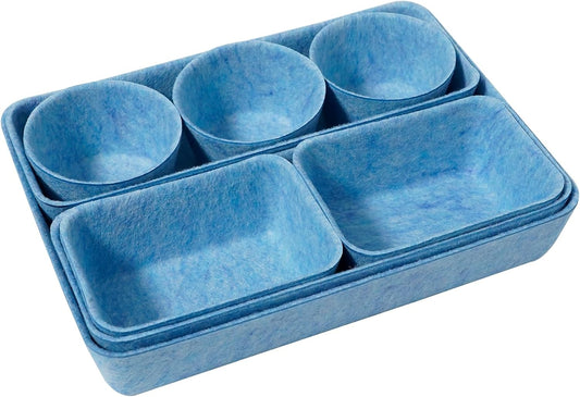 Felt Desk Drawer Organizer Tray,8 Pack Office Desk Drawer Dividers,Felt Drawer Small Round Storage Box For Saving Space,Makeup Drawer Organizer Bins.(Blue)