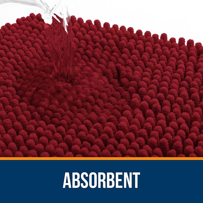 OLANLY Bathroom Rugs 36x24, Extra Soft Absorbent Chenille Bath Rugs, Rubber Backing Quick Dry, Machine Washable Bath Mats for Bathroom Floor, Tub and Shower, Home Decor Accessories, Red