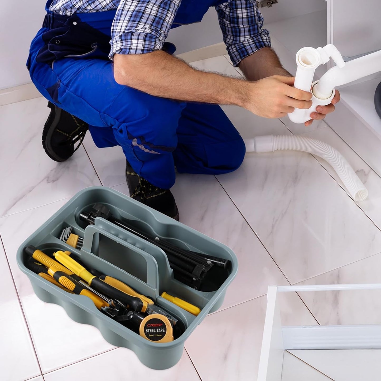 Plastic Cleaning Supplies Caddy with Handles, Gray Cleaning Utility Caddy Tote, 4 Pack