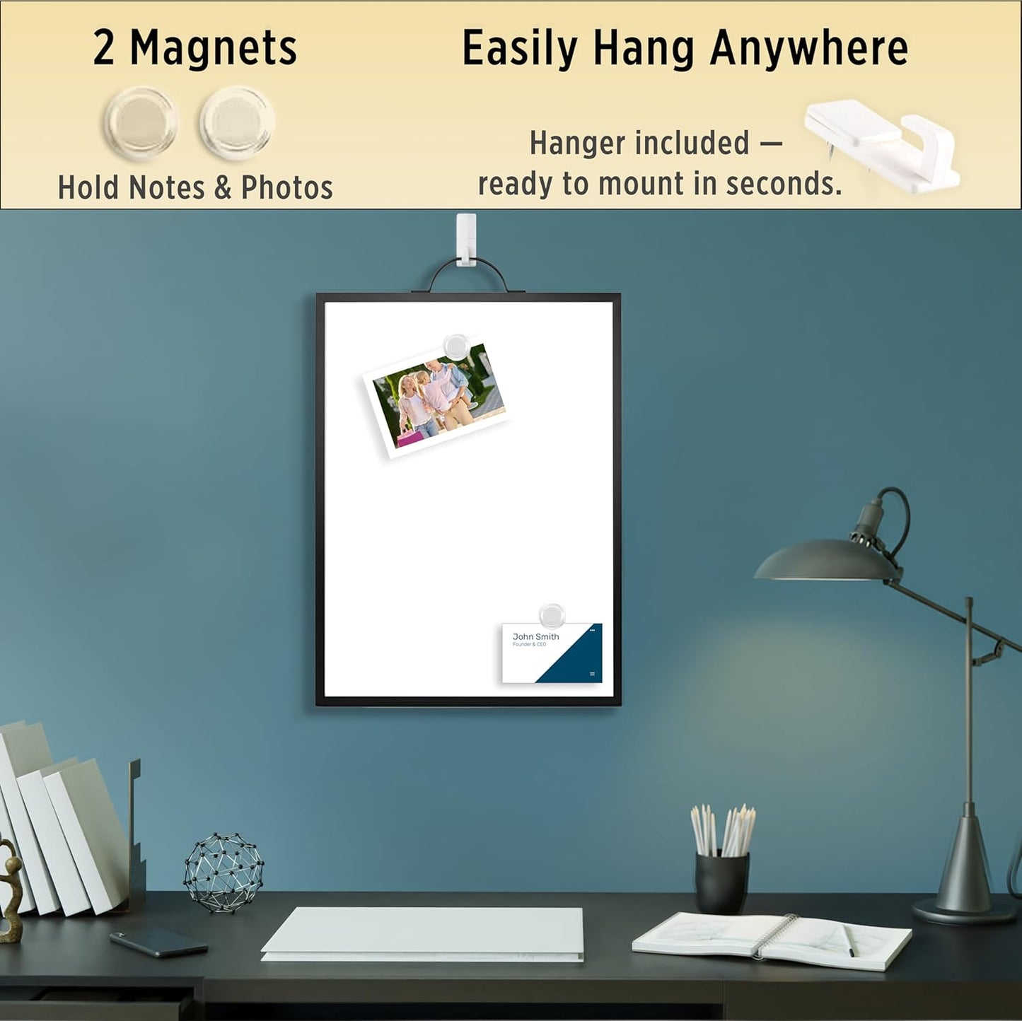 Small Magnetic Dry Erase Whiteboard 12x16 with Handle – Double-Sided Portable Board with Black Aluminum Frame – Includes Markers, Eraser & Magnets for Home and Office