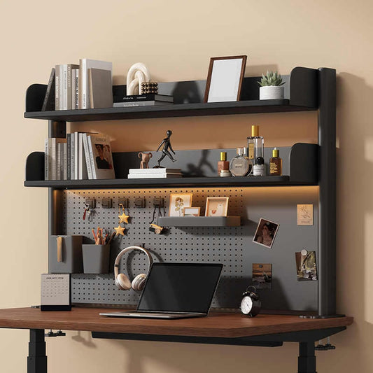 Clamp on Desk Shelf with Pegboard, Black Desktop Bookshelf Organizer Storage Shelves for Home Office Dorm Gaming Desk, Space Saving Tabletop Display Rack Organization (Black, 31.4in)