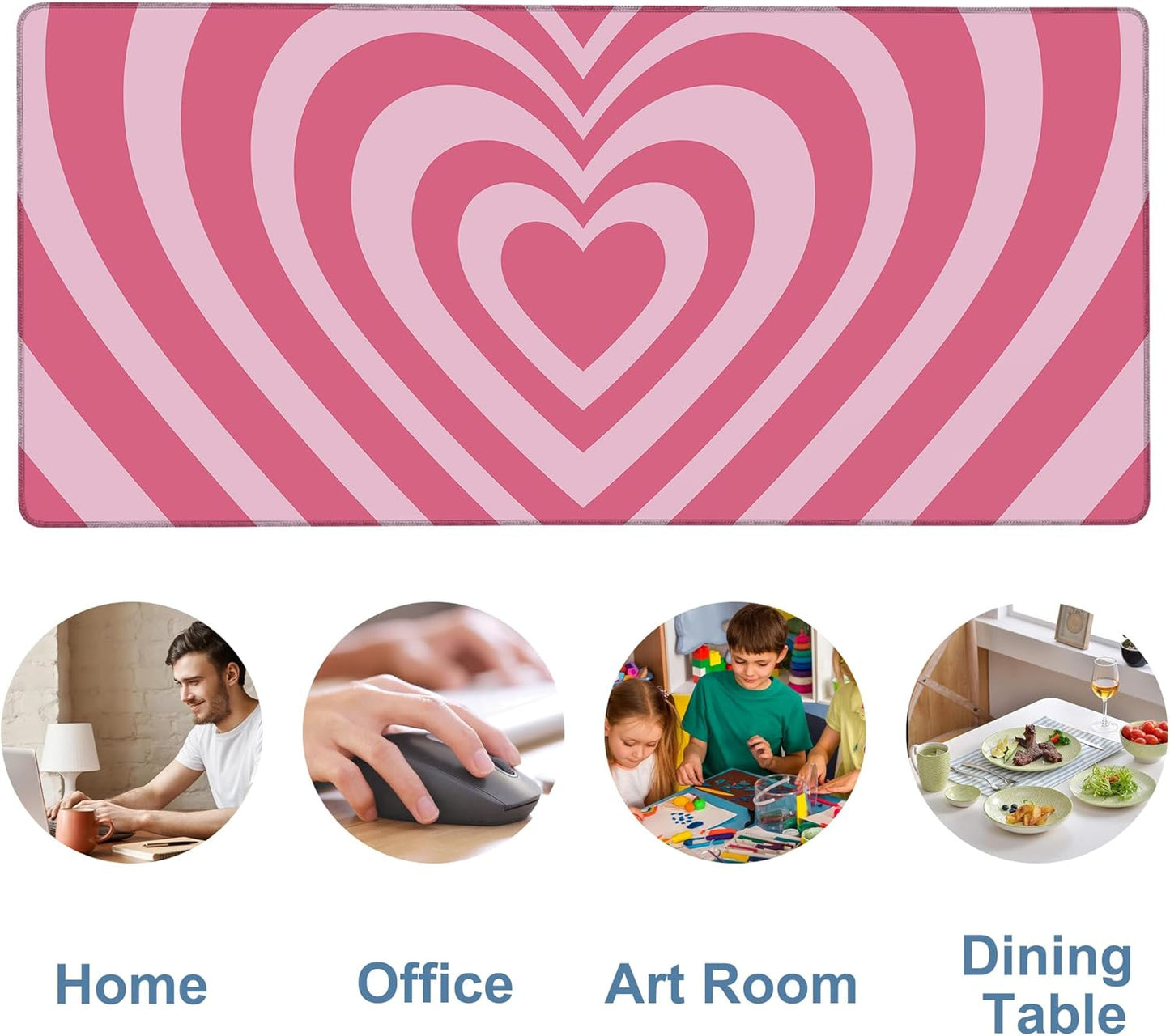 Gaming Desk Pad Large Extra Length Retro Style Hearts Mouse Pad Keyboard Laptop Non-Slip Waterproof with Rubber Base Thick Stitched Edge Mouse Mat for Office Home 35.4 x 15.7 Inches