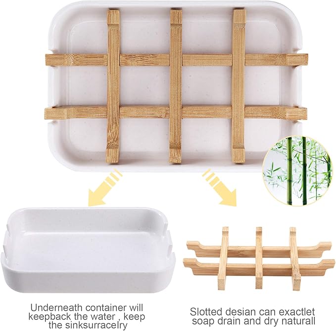 Bamboo Wooden Soap Dishes for Bathroom Bar Soap Holder Shower Soap Holder Sink Deck Bathtub Shower Tray (One Pieces White)