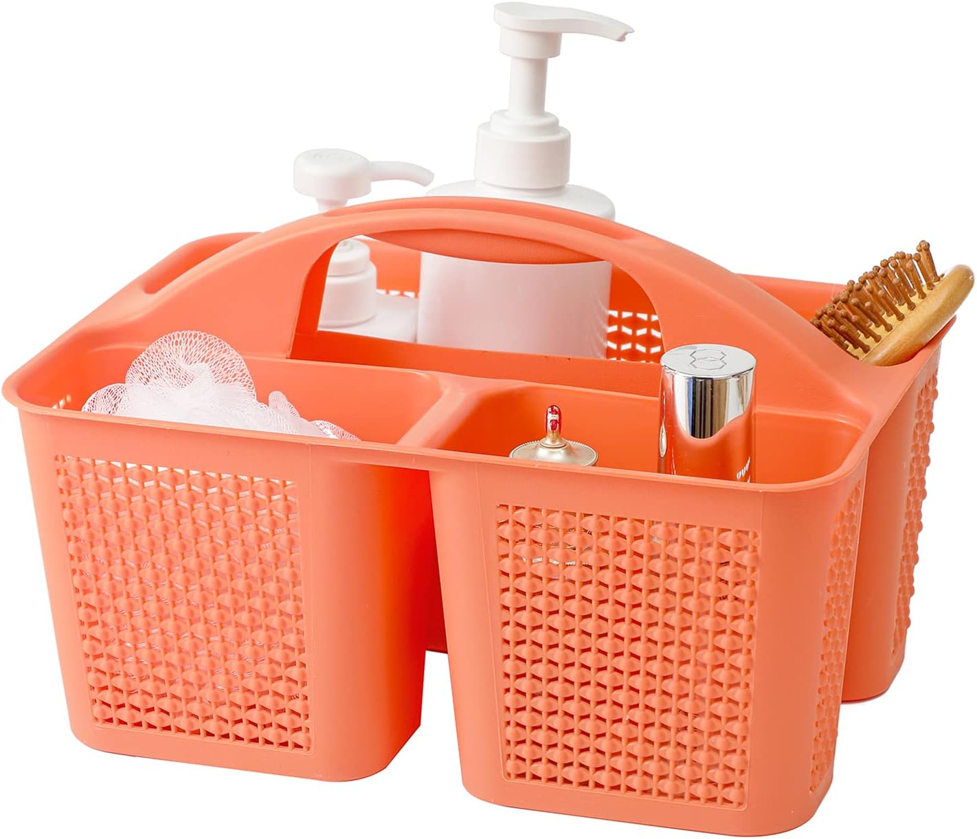 UUJOLY Plastic Portable Shower Caddy Bucket, Cleaning Shower Basket with Handle Compartments Storage Organizer for Bathroom Kitchen College Dorm Sink, Orange