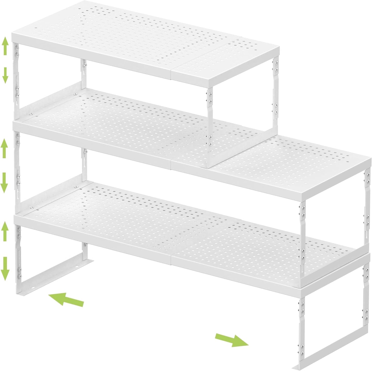 Adjustable Stackable Metal Storage Shelf Organizer - Expandable Wire Rack with Perforations for Kitchen, Pantry, Bathroom, Cabinet & Office-Compact, Durable & Sturdy (3PACKS/Large/White)