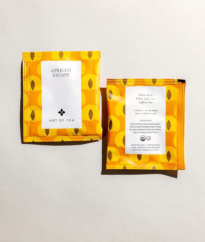 Art of Tea | Apricot Escape - Caffeine Free | 50 Eco Friendly Pyramid Tea Bag Sachets