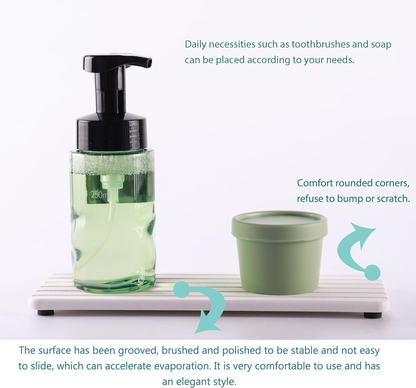 2 PCS Water Absorbent Diatomite Coasters (10.2" x 4"), Grooved Design, Water Absorbing Stone Used for Hand Soaps & Plants & toiletries in The Modern Home