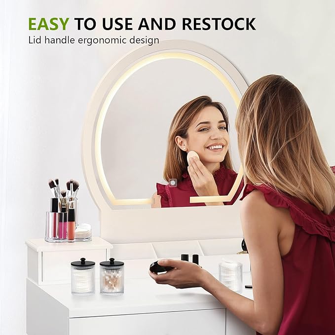 3 Pack Qtip Holder - Bathroom Organizers and Storage, Cotton Round Holder Floss Pick Cotton Ball Swab Holder with Tray, Glass Apothecary Jars with Lids Container Set -sw clear b